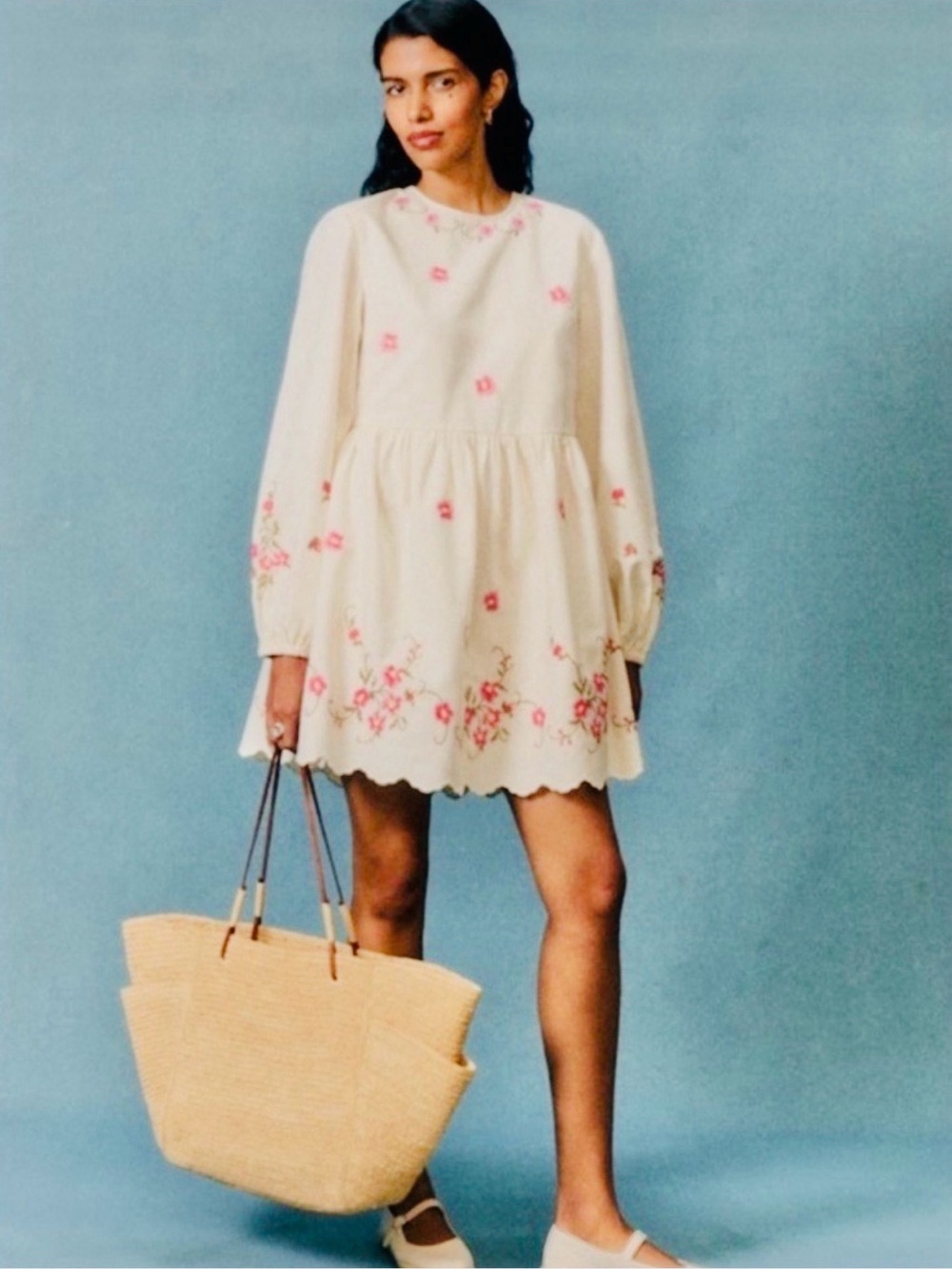 NWT Caroline Constas Women’s Cream Embroidered Long Sleeve Midi Dress. Size M